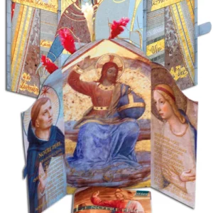 Icône religieuse représentant Jésus, Marie et des saints.