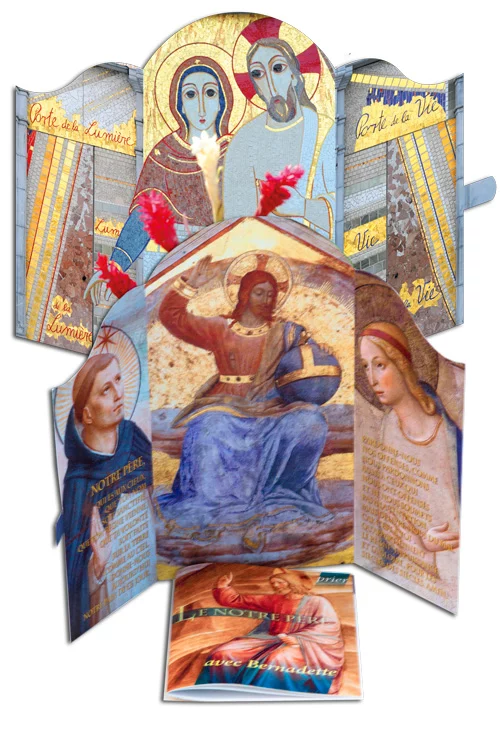 Icône religieuse représentant Jésus, Marie et des saints.