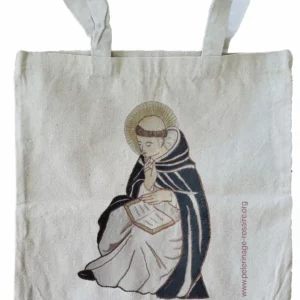 Tote bag avec illustration de Saint Dominique lisant.
