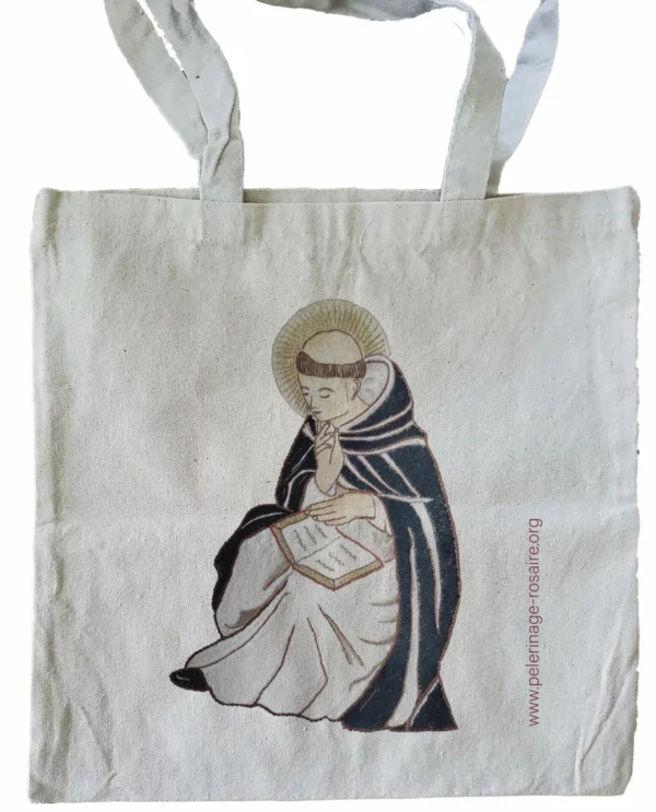 Tote bag avec illustration de Saint Dominique lisant.