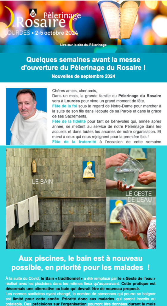 Nouvelles du Pèlerinage du Rosaire - septembre 2024